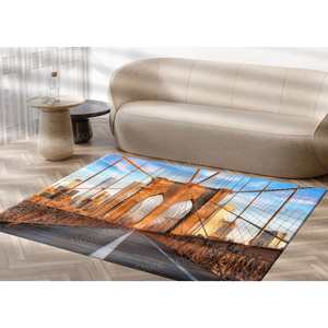 Alfombra de Lana Impresa en 3D con Vista del Puente de Brooklyn - Diseño Tradicional de Patchwork, Base de Látex Ecológica, Alfombra Goblen - Product Image 4