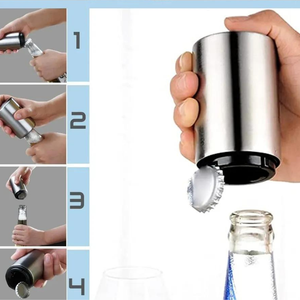 Ouvre-bouteille magnétique automatique Inventor Home en métal et plastique ABS avec ouvre-capsule push-pull et clé métallique - Product Image 1