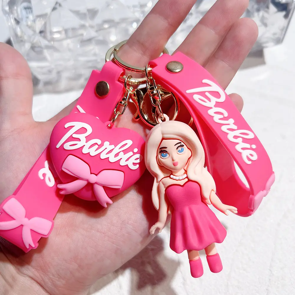 Kawaii Figure Love Heart Pendant Key Chains Princess Model Doll Pink Barbie Keychain