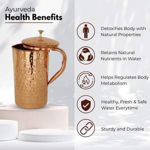 Vente en gros de prix personnalisés logos 1500ml cruche en cuivre pur vaisselle de service prestations de santé cruches d'eau potable en métal pour cadeaux - Product Image 6