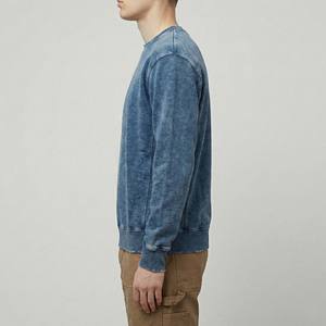 Sweat à capuche personnalisé en denim indigo bleu délavé, 100 % coton, style vintage, pour l'hiver, idéal pour le travail ou le streetwear, vente en gros - Product Image 3