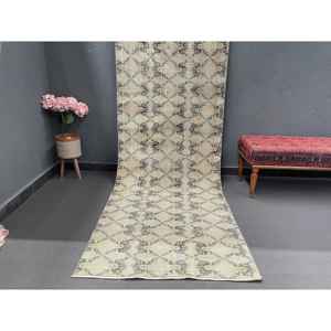 Vintage Rug, 3.3x10 ft <b>Runner</b> Rug, <b>Green</b> Brown Wool Rug - Product Image 1