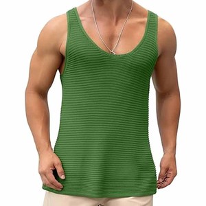 เสื้อกล้ามผู้ชายคอวีผ้าโพลีเอสเตอร์/ ผ้าฝ้ายถักสไตล์ไฮสตรีท - Product Image 4