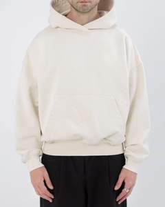 Sweat-shirt à capuche épais personnalisé avec logo streetwear, noir, sans cordon, 100% coton, 420 g/m², 500 g/m², lourd, surdimensionné, pour homme, sweat-shirt court - Product Image 3