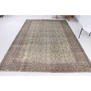 Turkish Large Rug 5.4x9.3 ft, Vintage <b>Brown</b> Ikat <b>Wool</b> Rug - Product Image 1