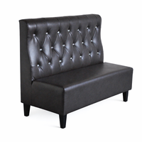 Banquette classique capitonnée en cuir PU noir, style banquette de salon commerciale, mobilier rembourré pour restaurant, bar, café