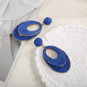 Boucles d'oreilles en raphia faites à la main pour femmes-Bijoux légers Boho Dangle, vacances à la plage d'été, design rond ovale en paille - Product Image 6