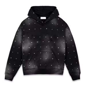 Fabricants de streetwear Sweat à capuche unisexe en coton noir surdimensionné avec strass délavés à l'acide avec fermeture éclair au Pakistan. - Product Image 6