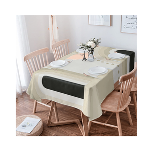 Nappe Rectangulaire Minimaliste en Lin et Coton à Motif Géométrique 60x120 Pouces Lavable pour la Maison et la Salle à Manger – Couvre-Table Beige, Noir, Blanc - Product Image 1