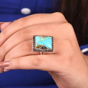 Kingman Turquoise Statement <b>Ring</b> <b>Chunky</b> Sterling <b>Silver</b> Boho Jewelry Southwestern Artisan Gemstone <b>Ring</b>, Gift for Her Handmade - Product Image 3