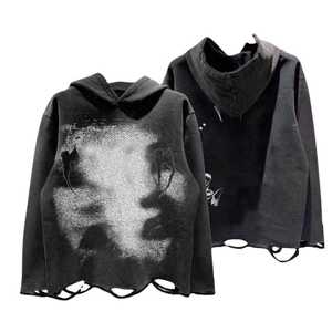 Chaqueta con capucha de felpa francesa de algodón 100% desgastada con lavado ácido Vintage para hombre, sudaderas personalizadas de talla grande para hombre para invierno - Product Image 4