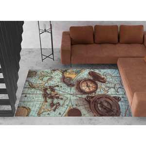 Tapis imprimé avec une carte, tapis avec boussole de poche en laiton, tapis de couloir coloré pour l'extérieur, tapis à poils doux - Product Image 5