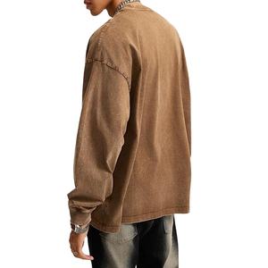 Sudaderas con capucha lavadas con ácido y logotipo personalizado sudaderas 100% algodón de rizo francés Sudaderas con cuello redondo y hombros caídos al por mayor a precio barato - Product Image 5