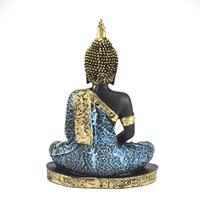 Élégante sculpture de bouddha en polyrésine dorée | Pièce maîtresse Art déco sur le thème de la paume avec artisanat en métal pour la décoration intérieure