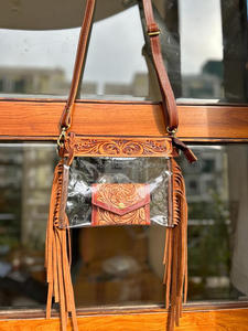 Nouveau vrai Western élégant fabriqué à la main en cuir usiné frange clair stade sacs couleur en cuir usiné changement de pièce porte-clés portefeuilles - Product Image 2