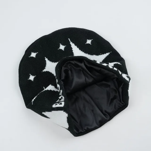 100% acrylique personnalisé Jacquard tricoté Beanie chapeau avec doublure en Satin hiver Hip Hop Bonnet extérieur chaud tricoté bonnet froid - Product Image 5
