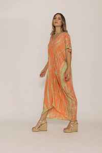 Handmade V-Neck Tie Dye Ladies Women's Loose Casual Summer Floral Tie Dye Sustainable <b>Short</b> Sleeve Summer <b>Kaftan</b> Maxi Dress - Product Image 5