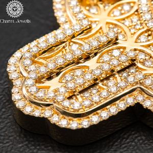 จี้รูปมือฮัมซา Charm_Jewells เงินแท้ 925 ชุบทอง 18K ประดับเพชรโมอิสซาไนต์ทรงไมโครเพฟ ได้รับการรับรองจาก IGI สไตล์ฮิปฮอป สำหรับทั้งชายและหญิง หรูหรา - Product Image 6