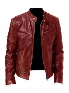 Chaqueta de cuero de imitación de cerdo para hombre, cremallera diagonal, solapa grande, tamaño europeo, chaquetas de cuero de moda coreana para hombre - Product Image 4