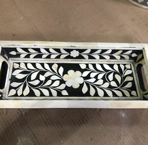 Plateau décoratif rectangulaire grand format en os incrusté fait main de qualité supérieure pour mariage, restaurant, service de café, usage domestique - Product Image 4