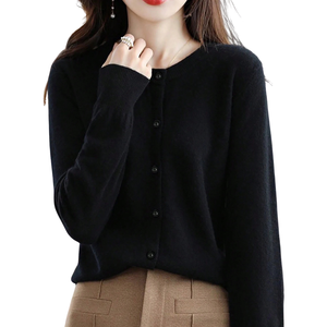 Womens Winter Solid Soft Knit <b>Cardigan</b> <b>Sweater</b> Long Sleeve Button Front Crew Neck Casual Elegant Lightweight Fashion Clothing - Product Image 1