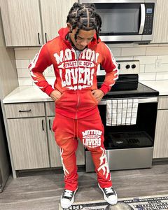 ACID WASHED Distressed Embroidery Custom Logo Heavyweight Flared Sweatpants Tracksuits for Men Wholesale - Product Image 2