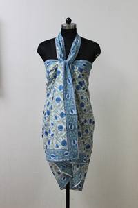 Pareo de algodón suave Queen/Pareo azul celadón verde indio Floral estampado a mano Regalo para mamá amiga dama de honor Mujer ropa de playa - Product Image 5