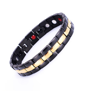 Mulheres Homens Terapia Aço Inoxidável Pedra Magnética Silver Striped Energy Bracelet 4 em 1 Saúde Negativa Ions Personalizado Bio Pulseira - Product Image 4