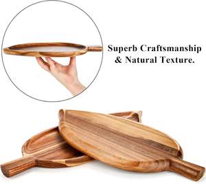 2 plateaux de service en bois d'acacia, 13 "x 5.5" plateaux de service en forme de feuille pour le divertissement, petit plateau de fromage - Product Image 3