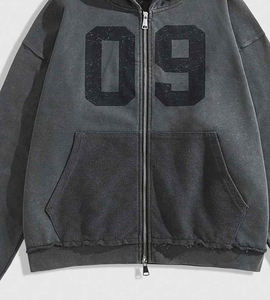 Trendy Men's Custom Letter Printed Acid Wash Zip-up <b>Hoodie</b> Casual Long Sleeve Drop Shoulder Pocket Hood-up <b>Hoodie</b> for Men's - Product Image 6