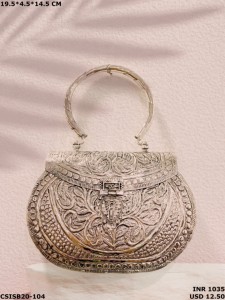 Handmade Designer <b>Silver</b> Antique Finish Brass Ladies Bridal <b>Clutch</b> <b>Bag</b> for Special Evenings - Product Image 3