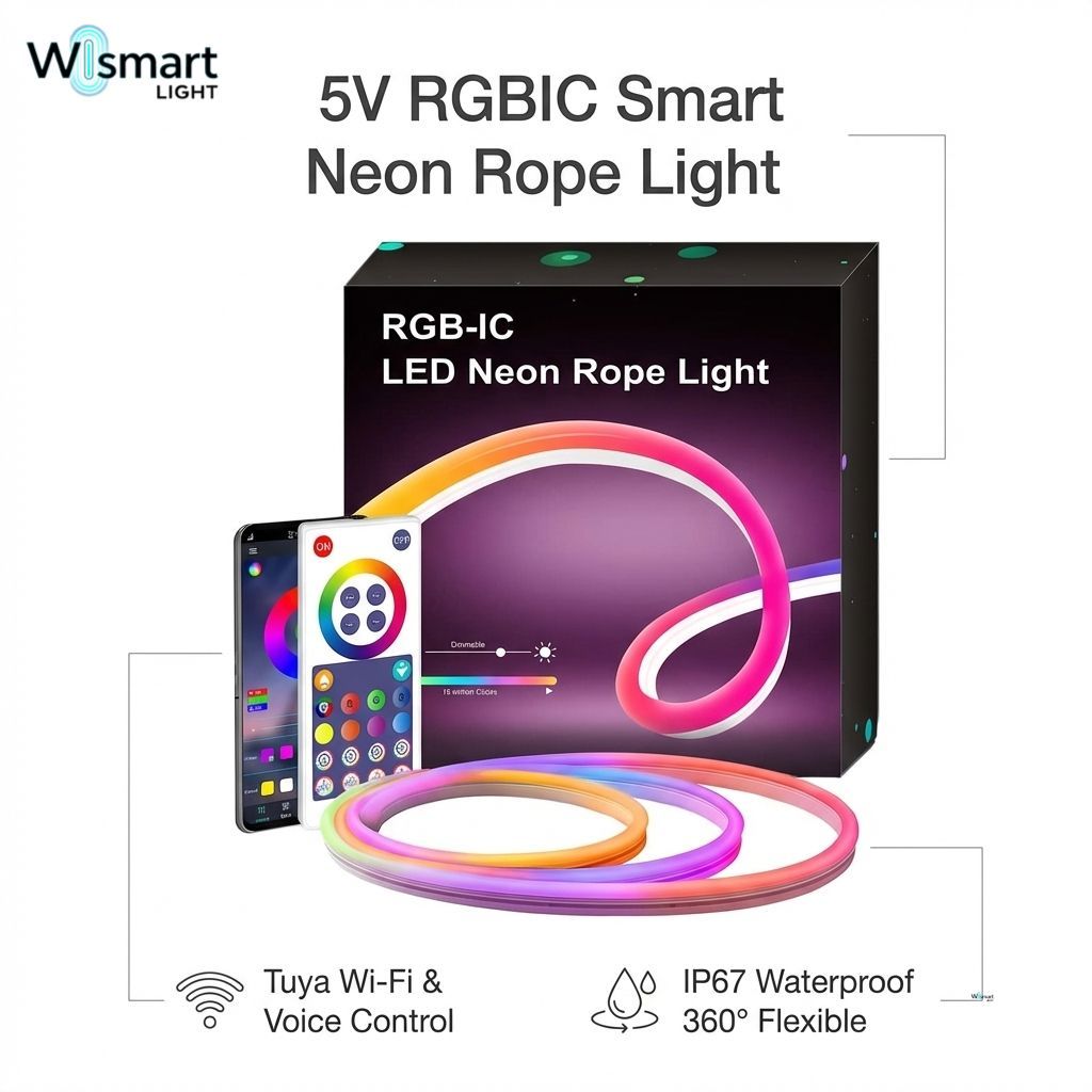 5V WS2812B RGBIC Flexible LED Neon Rope Light Tuya WiFi Sync IP65 PVC Tube App Remote Control Indoor Smart LED Strip Kit USB