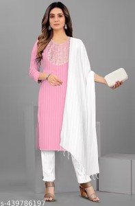Thanh lịch khadi bông phụ nữ salwar phù hợp với với dupatta thiết kế dân tộc mặc nhiều kích cỡ bán buôn giản dị và bên mặc - Product Image 2