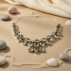 Women's Silver Lemon Quartz Statement Necklace Fashion <b>Crystal</b> Jewelry - Product Image 2