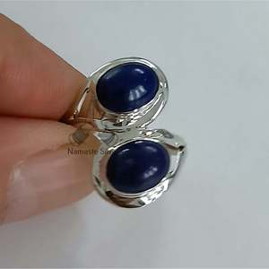 Oval Lapis Lazuli 925 Sterling Silver Women's <b>Statement</b> <b>Ring</b> Bezel Setting Handmade Dual Blue Gemstone Boho Geometric Gift Her - Product Image 2
