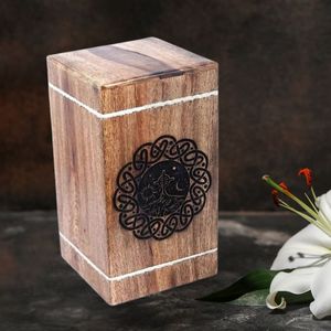 Handcrafted Classic Small Wooden Urn Box Pets Elegant Rectangle Cremation Memorial <b>Keepsake</b> Durable Eco-Friendly Brass Inlay - Product Image 3