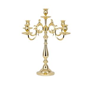 Candelabre en métal vintage de luxe à 5 bras, plaqué or fait à la main, pour la décoration de la maison et des mariages, centre de table - Product Image 1