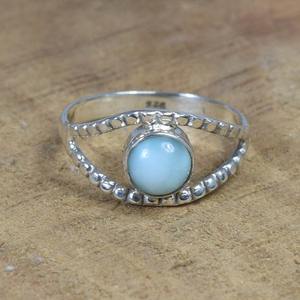 Anillo de promesa de piedras preciosas Larimar, anillo hecho a mano de estilo bohemio, joyería de plata de ley 925 sólida, anillo de sello de Plata de Ley 925, joyería - Product Image 5