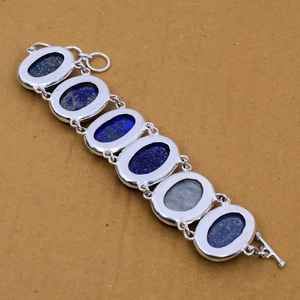 Pulsera de mujer chapada en rodio de plata de ley 925 personalizada, joyería fina de diseñador hecha a mano, compromiso de lapislázuli Natural - Product Image 4