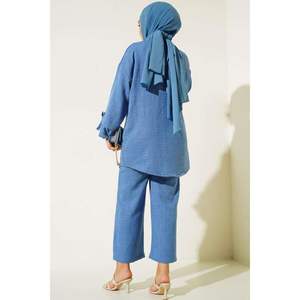 ชุดผ้าลินินติดกระดุม 2 ชิ้น สีน้ำเงิน - Product Image 4