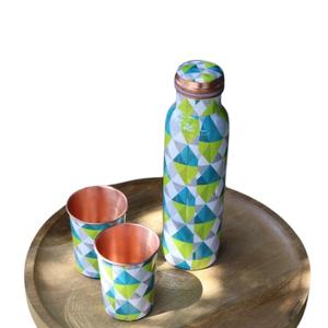 Botella de agua ecológica de cobre puro con estampado Meena Herbal Ayurveda para acampar con beneficios para la salud - Product Image 3