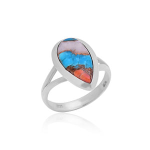 Oyster Turquoise poire forme bague en pierres précieuses à la main 925 bagues en argent Sterling pour les femmes Oyster Turquoise 925 bague en argent Sterling - Product Image 1