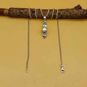 Juego de puntas de perlas de Topacio Azul, colgante de diseñador bohemio de plata fina 925 raro hecho a mano con piedras naturales - Product Image 4