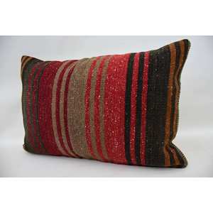 Multicolor Kilim Patchwork Wool Pillow 16x24 Inch Decorative Accent <b>Cushion</b> with Vintage <b>Fluffy</b> Leaves Pattern Woven Technique - Product Image 3