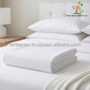 Drap de lit 100% coton à tissage uni, durable et confortable, idéal pour un usage quotidien, conçu pour la lessive industrielle - Product Image 3