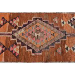 Alfombra Turca Vintage de 3x8.7 pies, Alfombra de Pasillo, Alfombra de Lana Naranja Kilim - Product Image 5