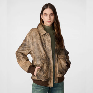 Custom design two tone cow hide ganuine leather <b>jacket</b> bomber style collar <b>jackets</b> for woman Cheap Price OEM Customization - Product Image 2