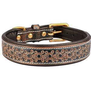Collier de chien en cuir usiné à la main avec motif feuille et boucle en laiton - Product Image 6
