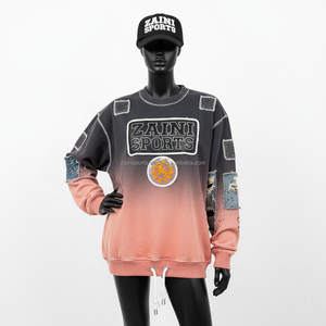 Sudadera para Mujer con Efecto Desgastado y Degradado, Felpa de 340 GSM, Panel de Mezclilla Desgastada, Parche de Bordado Personalizado con Logotipo, Sudadera Transpirable para Mujer - Product Image 6