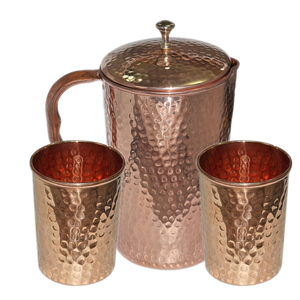 Pichet en cuivre martelé de 1000ml avec bouton en laiton élégant Pichet à eau Pichets à boire Gobelet assorti Tout en métal - Product Image 2